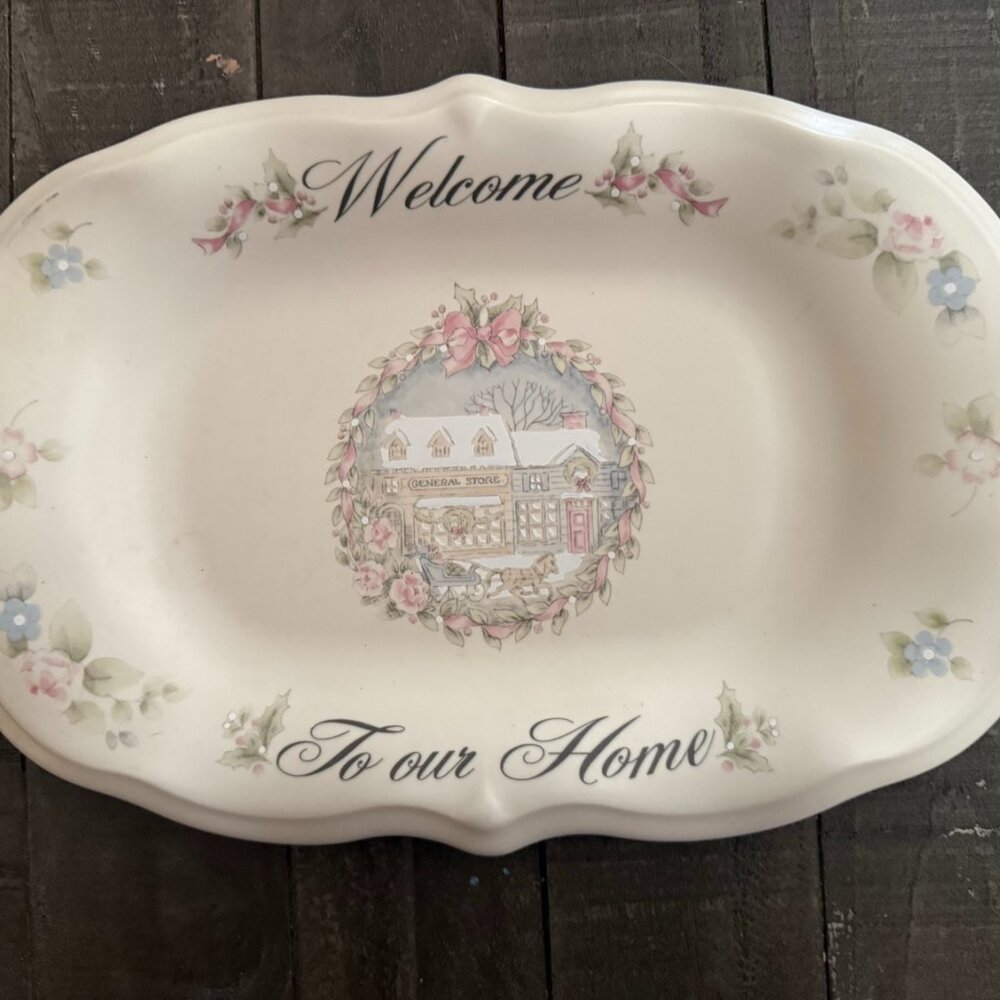 Pfaltzgraff Village Welcome Home Serving Platter Holiday Winter Scene USA